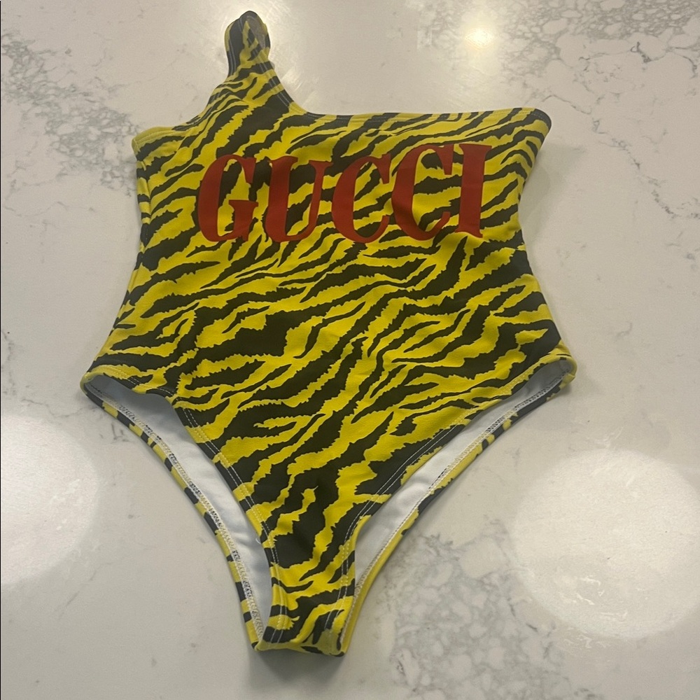 Gucci Yellow and Black Tiger Print Swimsuit